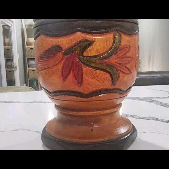 Vintage Wood Hand Turned Carved Floral Three Tone Mortar and Pestle LARGE - Picture 9 of 9